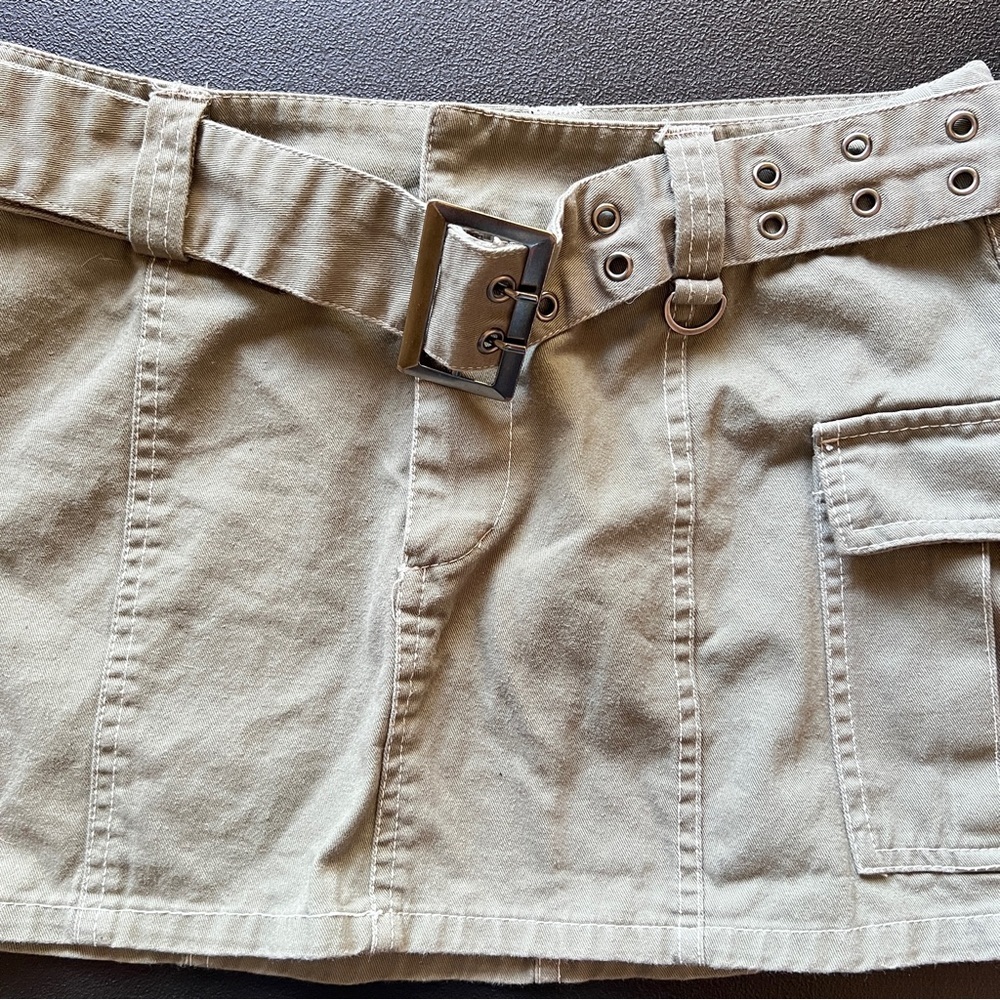 Y2K Cargo Mini Skirt with Belt Khaki Green Low Rise Utility Skirt Size Medium - Picture 3 of 10